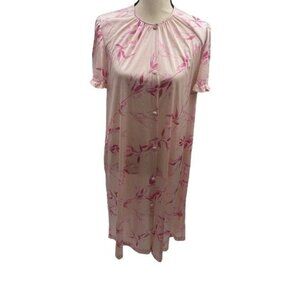 Vintage vanity fair pink floral nightgown house coat Small